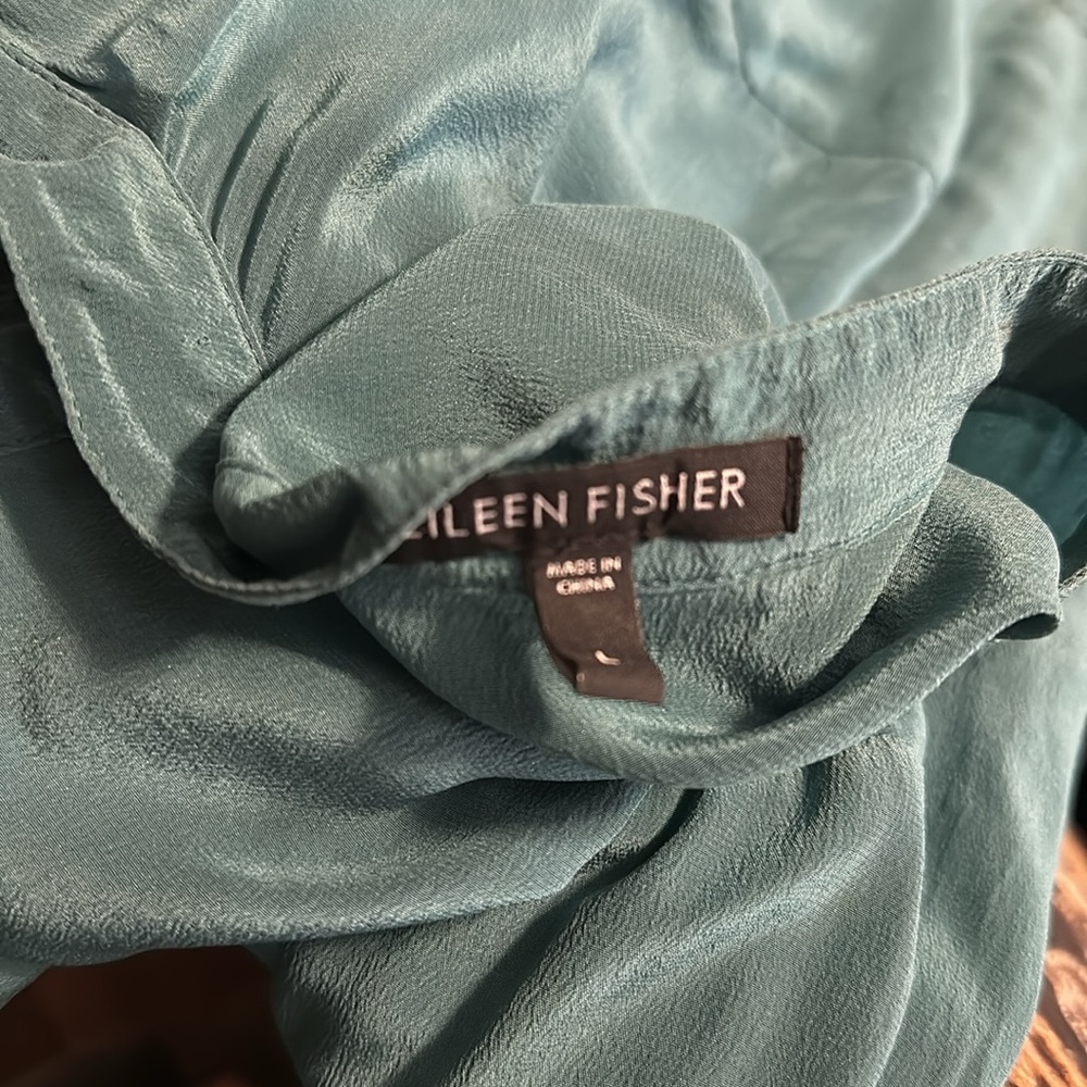 Eileen Fisher Teal Silk Blouse - Picture 6 of 6